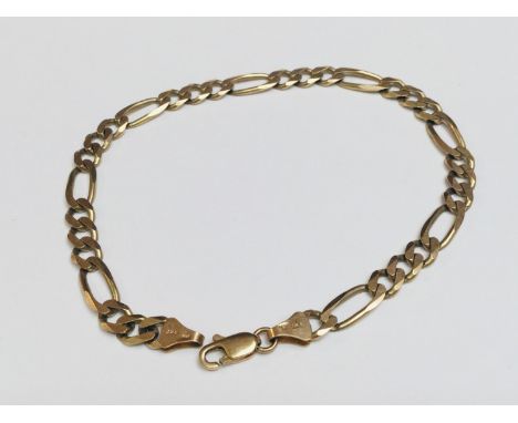 A 9ct yellow gold Figaro link bracelet, weighing 6.8 grams, measuring 8 inches in length. 