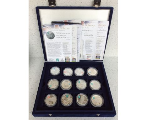 Westminster- A Celebration of Great Britain/ London 2012, twelve proof struck silver Five Pound Coins, Obv. IRB portraits, Re