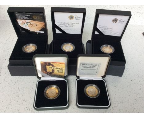 Royal Mint - Silver Piedfort Two Pound Coins, five various comprising 2009 Robert Burns, 2008 4th Olympiad London, 2008 Olymp