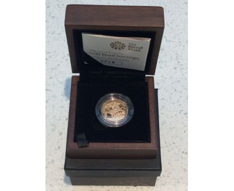 The Royal Mint- 2008 United Kingdom Gold Proof Sovereign, ltd 2708/12,500, 22ct, obv IRB Portrait, rev Pistrucci's St George 