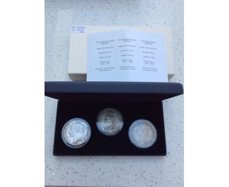 Westminster- The Queen Victoria Silver Crown Collection of 3, The Young Head, Jubilee Head, Old Head, capsule sealed, fitted 