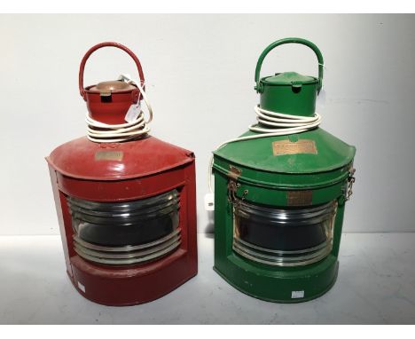 Two various painted ship's lanterns / lights including a Meteorite 'Starboard' lantern and a Danish 'Bagbord' lantern, both c