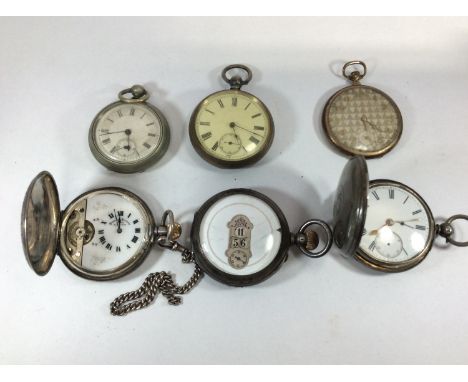 An unusual 'digital dial' silver open-face pocket watch with keyless movement (af), A Hebdomas Patent 8-Day full-hunter silve