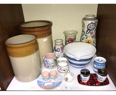 SECTION 10.  Four various Poole pottery vases, together with a Poole pottery jug, pair of egg cups, Poole art deco 'Spring' p