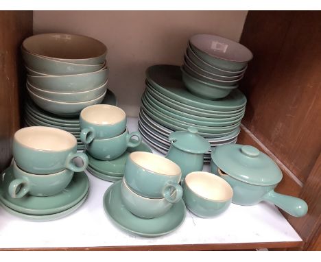 SECTIONS 17, 18, 19. A large quantity of Denby dinner and cookware incorporating casserole dishes, baking trays, tea and coff