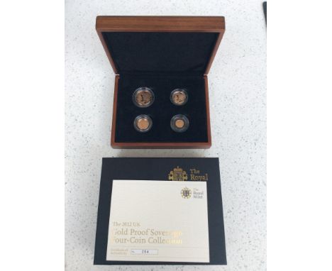 The Royal Mint- The 2012 UK Gold Proof Sovereign Four Coin Collection, 0.9167 Au, limited 264/295, proof struck, Obv. IRB por