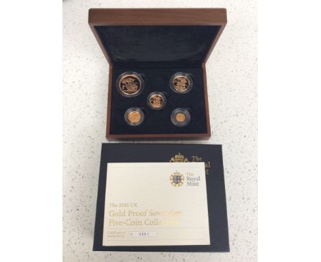The Royal Mint- The 2010 UK Gold Proof Sovereign Five Coin Collection, 0.9167 Au, limited 501/1750, proof struck, Obv. IRB po