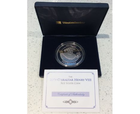 Westminster- The 2009 Gibraltar Henry VIII 5oz Silver Coin, Ten Pounds, 925/1000, Proof struck, Obv. ERII Maklouf bust, Rev. 