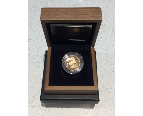 The Royal Mint- 2013 United Kingdom Gold Proof Sovereign, ltd presentation 6178/7500, 22ct, obv IRB Portrait, rev Pistrucci's