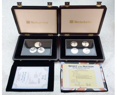 Westminster- The Douglas Bader Centenary Silver Coin Set of 3, and Spirit of the Nation Silver proof Set of 4, 28.28g, 925/10