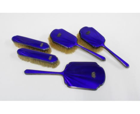 George VI silver and enamel dressing table brush set, Chester 1939  (5)