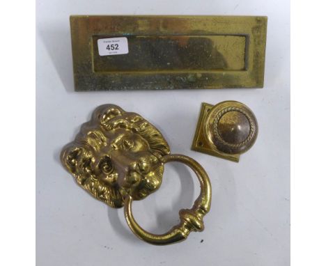 Brass door handle,brass door knocker and brass letter box. (3)