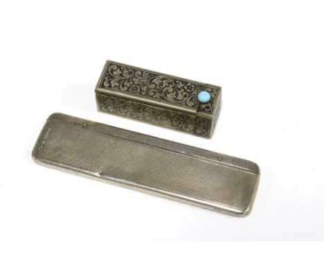 Vintage white metal lipstick case with turquoise cabochon clasp and a silver backed comb (a/f) (2) 
