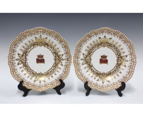 Two Spode felspar porcelain plates, with gilt borders and central coronet motif, 25cm (2)