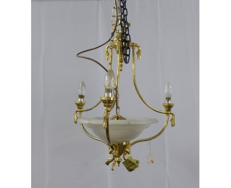 Brass ceiling light with alabaster bowl, 44 x 60cm.
