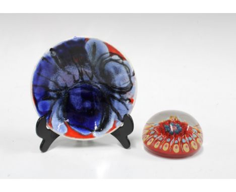 Poole pottery Delphis pattern trinket dish, 13cm, together with a red millefiori paperweight (2)