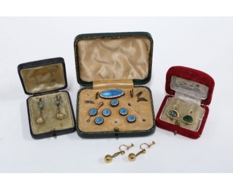 Three pairs of vintage earrings to include a pair of earrings with a 15ct gold drop  ball, a pair of 9ct gold earrings with p
