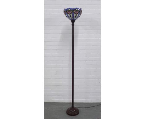 Metal standard lamp with Tiffany style glass shade, 180cm