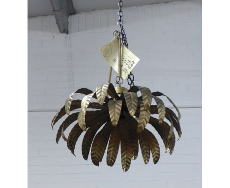 A gilt metal palm leaf ceiling light fitting