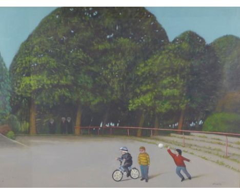 JAMES TWEEDIE RGI (SCOTTISH b. 1951), FRIENDS, oil, signed and dated '94, framed under glass, Compass Gallery label verso, 73