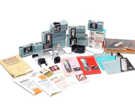 Minox Accessories: quantity of varioux Minox accessories including Film Viewing Magnifier, Tripod Adapter, Manuals and more (