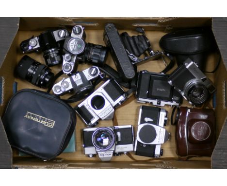 Various Cameras: quantity of various cameras including Minolta SRT101, with Rokkor-PF f/1.4 50mm lens, Pentax SP and more (a 