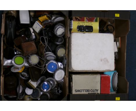Various Accessories: quantity of various accessories including filters, Canon Auto Bellows, light meters and more (2 boxes)