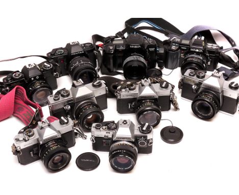 Various SLR Cameras: quantity of various SLR cameras including Olympus OM10, Minolta 7000, Pentax P30 and more (a lot)