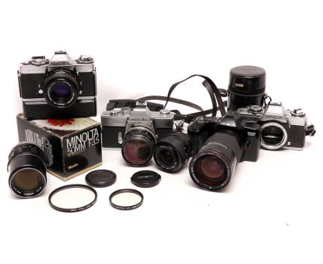 Various Minolta Equipment: quantity of various cameras and lenses including XD7, MD Macro Rokkor f/3.5 50mm, Carl Zeiss Jena 
