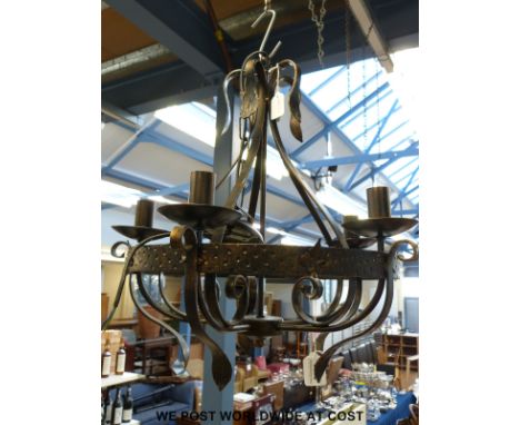 A wrought iron five-branch chandelier (H54 x D45cm)