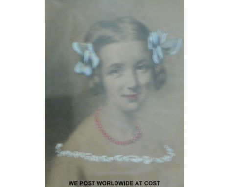 An early 20thC gouache highlighted portrait of a young girl, Rosa Fearnley (23 x 18cm) 