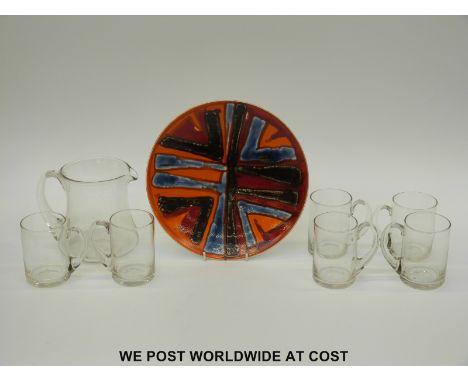 Poole Delphis pattern charger and a Whitefriars lemonade set