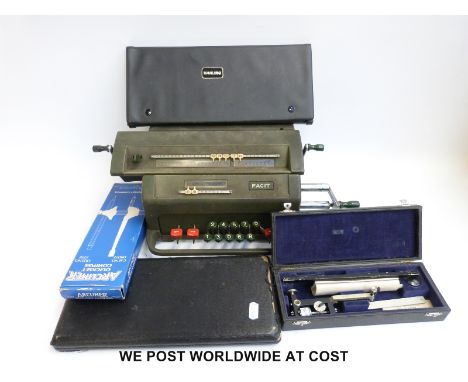 A vintage Facit mechanical calculator drawing instrument, planimeter etc 