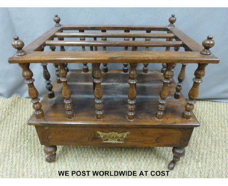 A 19thC rosewood Canterbury with single drawer raised on ceramic castors (H53 x W56 x D40cm) 