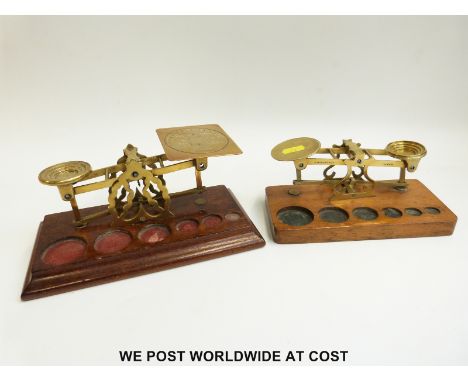 Two sets of S Mordan & Co brass postage scales