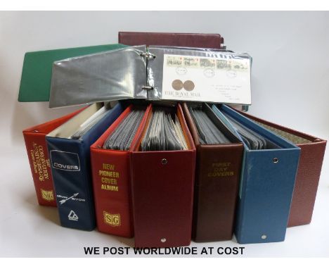 Five albums of GB first day covers, presentation packs and two empty albums. Includes cover signed by Red Arrow pilots