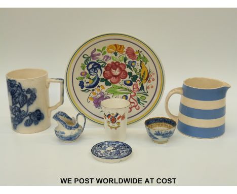 A collection of ceramics to include Poole charger, T G  Green jug, Victorian quart mug, early Willow pattern stand, 18thC tea