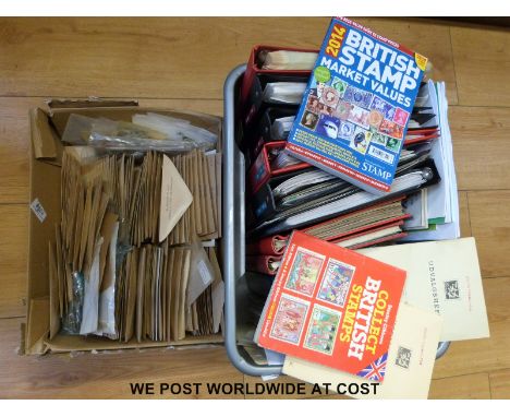 Two boxes containing a large quantity of stamps, folders, catalogues, first day covers etc.