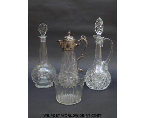 A cut glass silver plate mounted claret jug c1880 together with a Georgian rinsing bowl, George VI & Queen Elizabeth 1937 sil