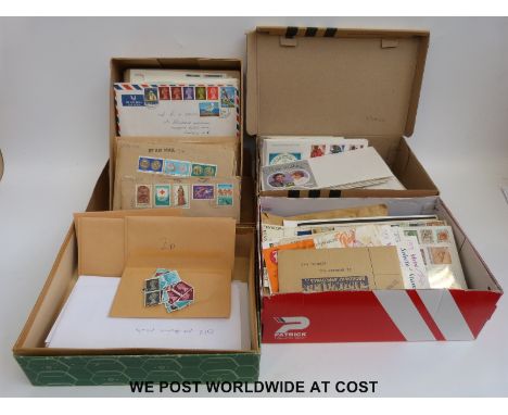 Four boxes of GB and Cyprus first day covers, loose stamps etc