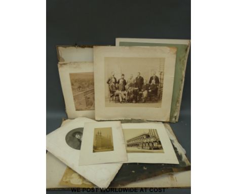 A portfolio of pictures mounted on card of European architectural and artistic interest, pencil drawing of a woman, oil on ca