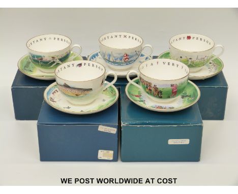 Five Royal Worcester oversized cup and saucer sets, boxed 
