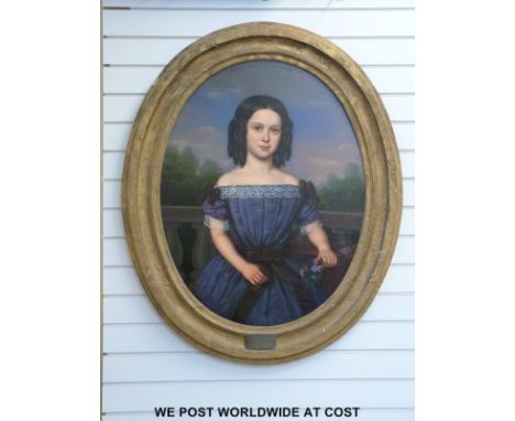 Jan Arnold Van de Borght oil on canvas large oval portrait Helen Augusta Evans age 7, signed and dated 1857 and marked Antwer