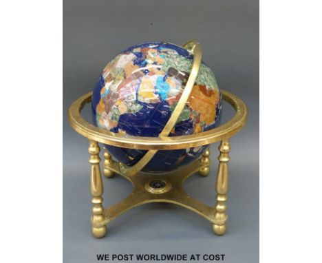 A pietra dura inlaid globe on stand (H43cm)