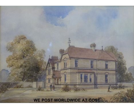 Pair of late 19thC watercolours, architectural studies of a stately home (each 27 x 37cm) 