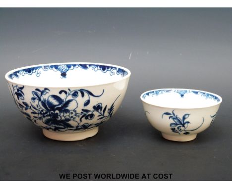 A first period Worcester tea bowl and sugar bowl decorated in the Mansfield pattern, circa 1757-1770