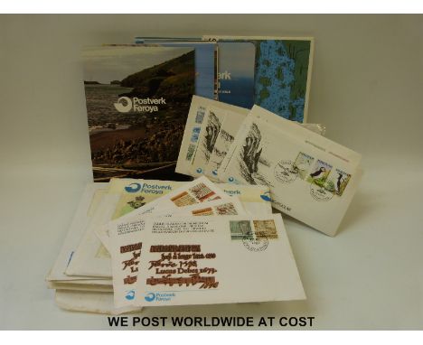 A bag containing stamps from the Faroe islands, including first day covers, 12 year packs (including contents)