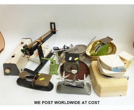 A quantity of kitchen and other scales to include wall mounted examples
