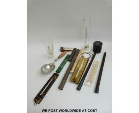 A quantity of thermometers to include cooking / dairy, and a weighing spoon