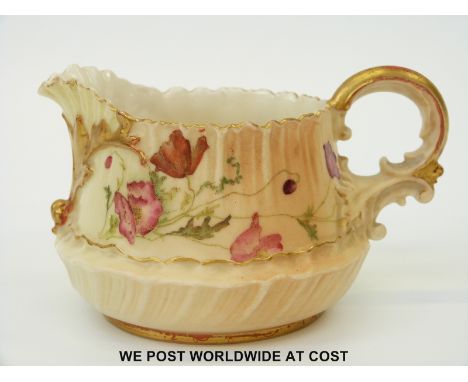 Royal Worcester blush ivory jug decorated with flowers, shape no 1613 (8cm tall)